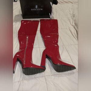 Glossy Red Designer Boots by Shane Justine”